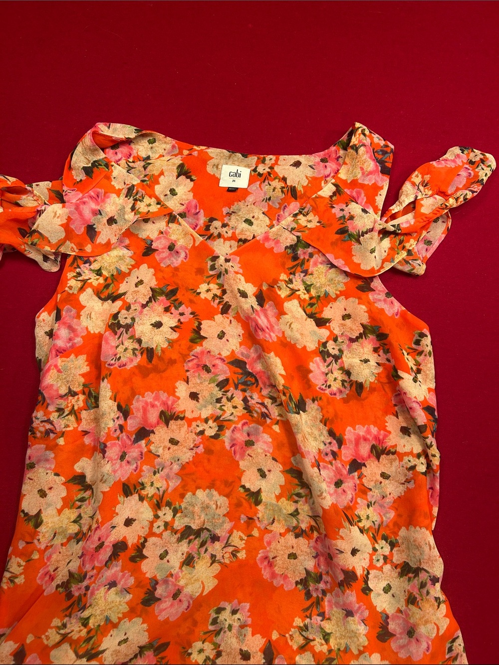 cAbi Orange Floral cold Shoulder top
